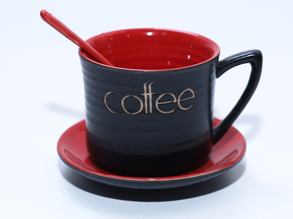 Ly tách cốc uống cafe gốm sứ men đen lòng đỏ 1