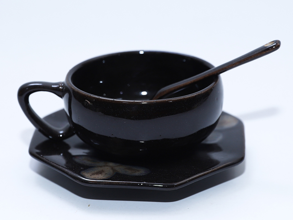 Ly tách cốc uống cafe gốm sứ men hỏa biến đen 1