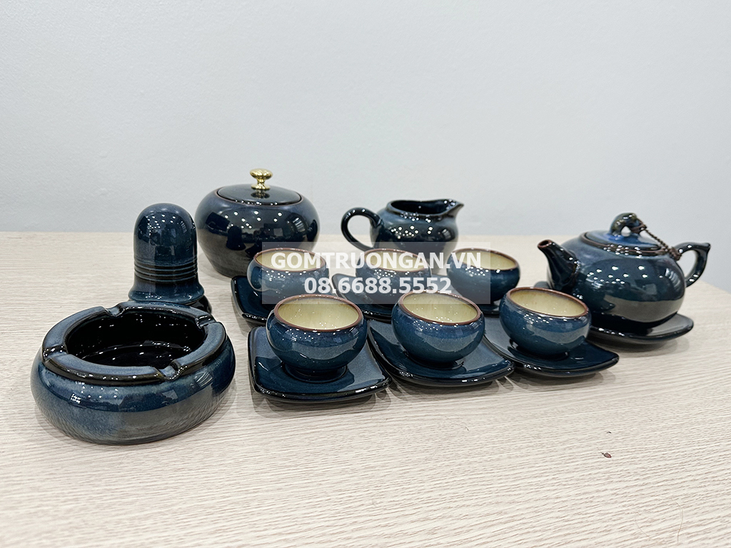 Bộ ấm chén men hỏa biến phẩy đầy đủ phụ kiện 3