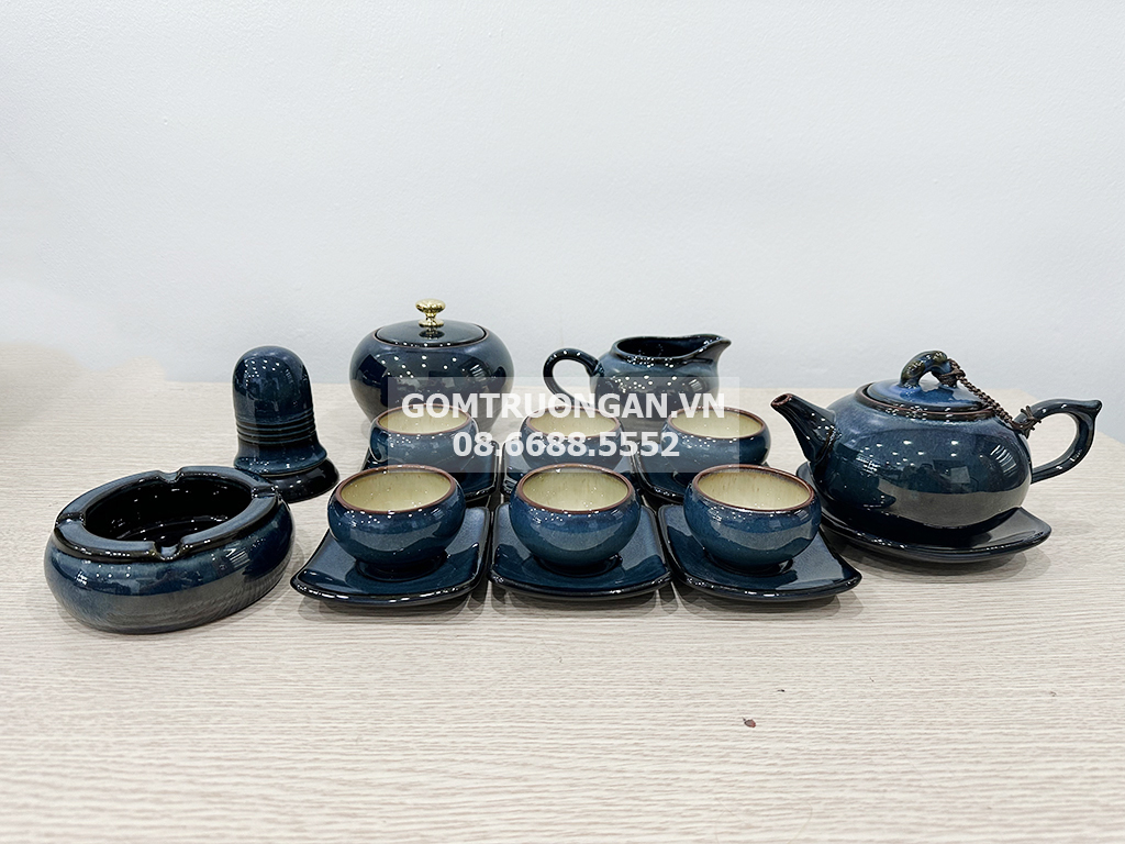 Bộ ấm chén men hỏa biến phẩy đầy đủ phụ kiện 1