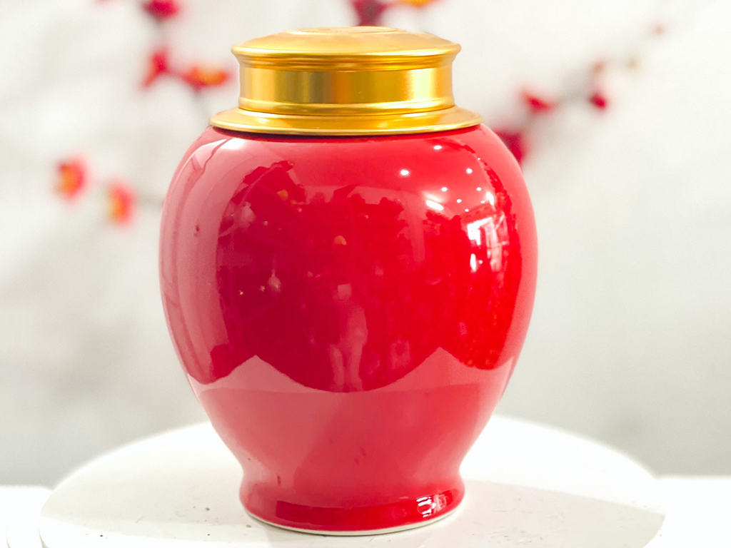 Hộp đựng chè lắp đồng 2 lớp màu đỏ 2