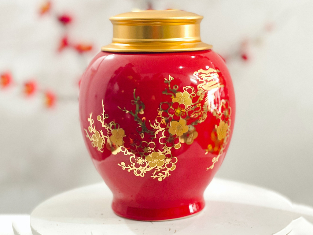 Hộp đựng chè lắp đồng 2 lớp màu đỏ 1