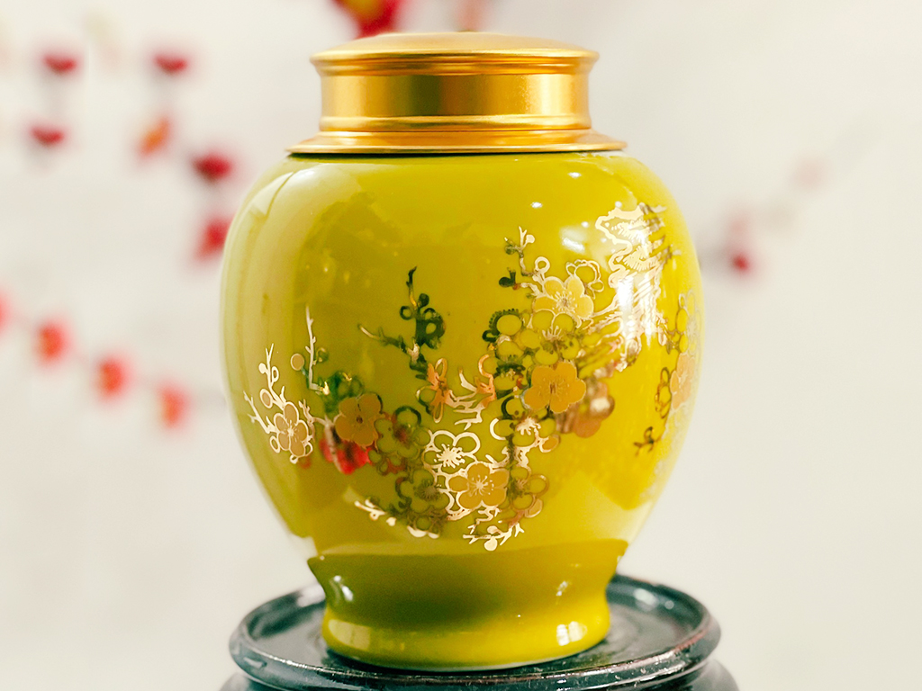 Hộp đựng chè lắp đồng 2 lớp màu vàng 1