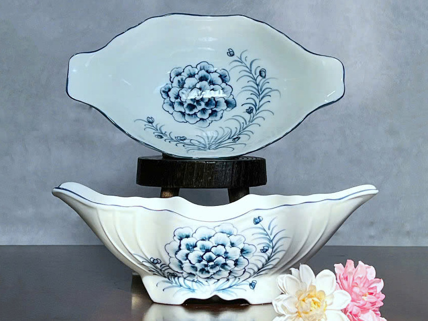 Bát đựng gà cúng vẽ hoa cẩm tú cầu 1