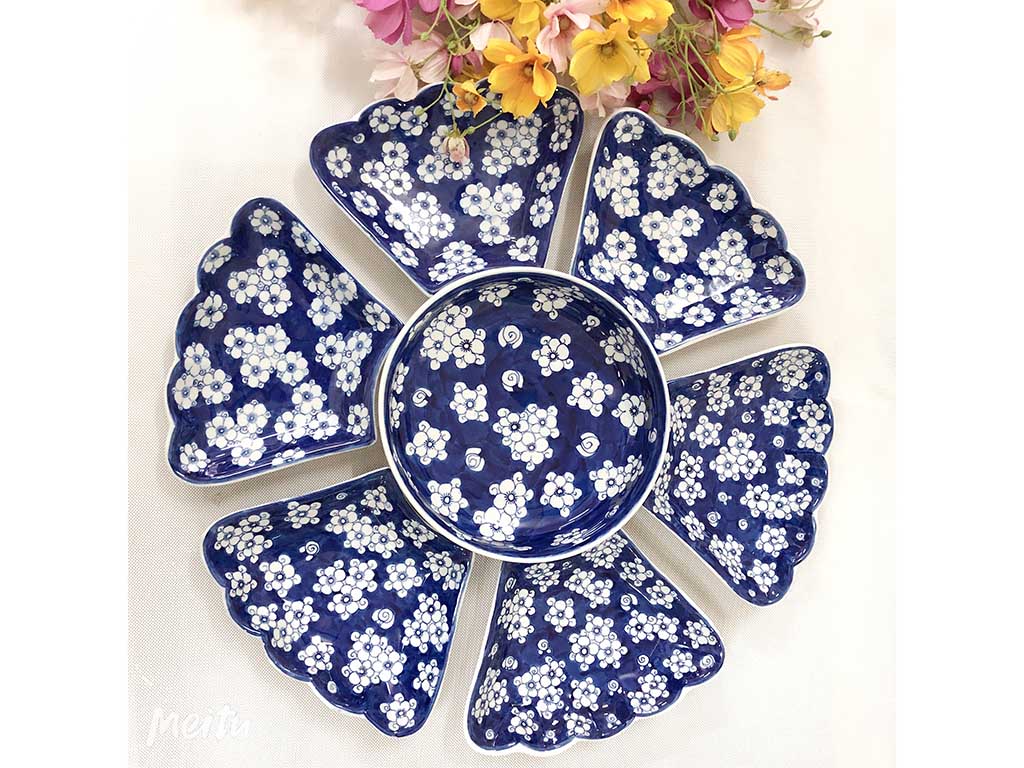 Bộ bát đĩa Bát Tràng mặt trời đi băng ngàn hoa mai 1