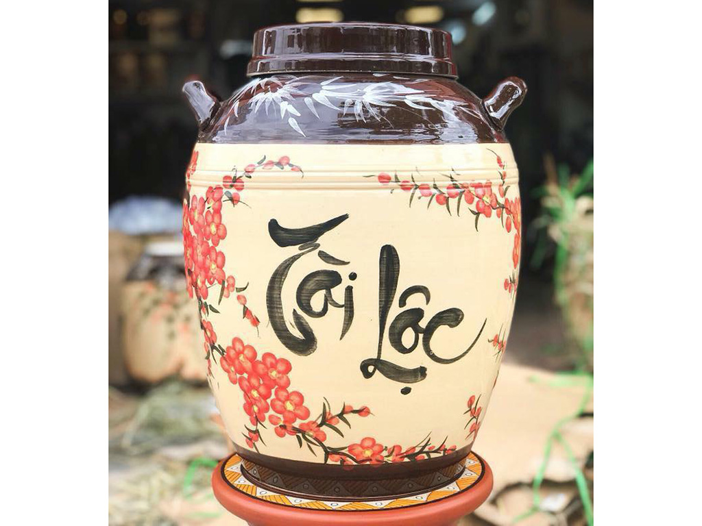Hũ tài lộc Bát Tràng đựng rượu vẽ tài lộc 20 lít 1