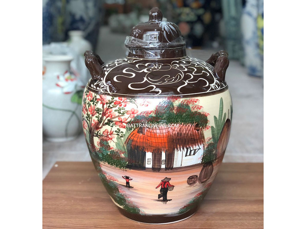 Chum sứ ngâm rượu vẽ đồng quê 20 lít 1