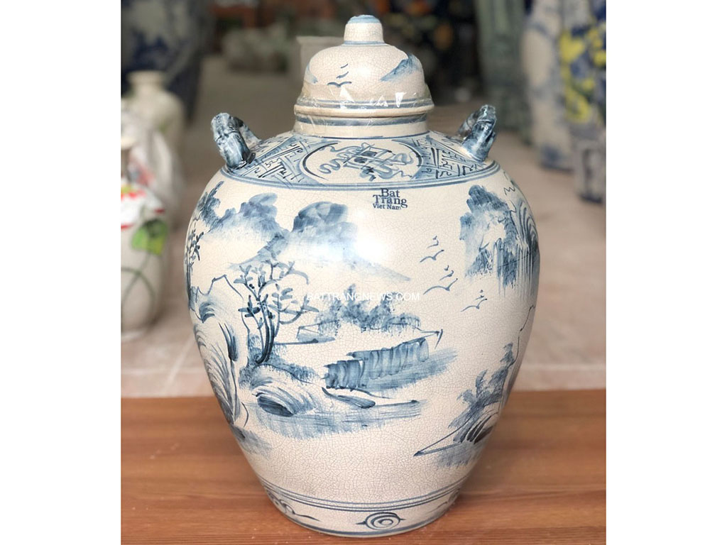 Chum sứ ngâm rượu vẽ sơn thủy màu rạn 20 lít 2