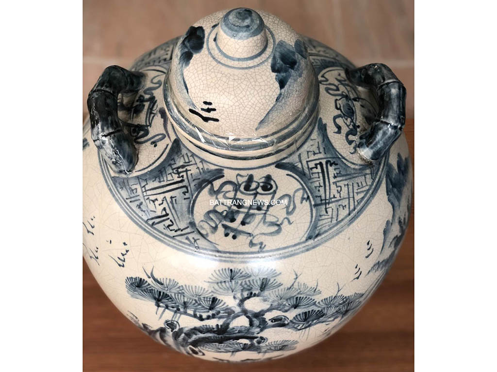 Chum sứ ngâm rượu vẽ sơn thủy màu rạn 20 lít 3