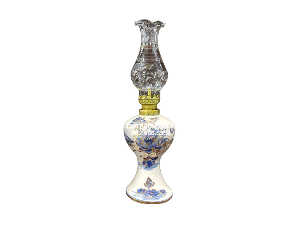 Đèn dầu thờ men lam vẽ vàng Vạn Phúc Trường An Aladin 1