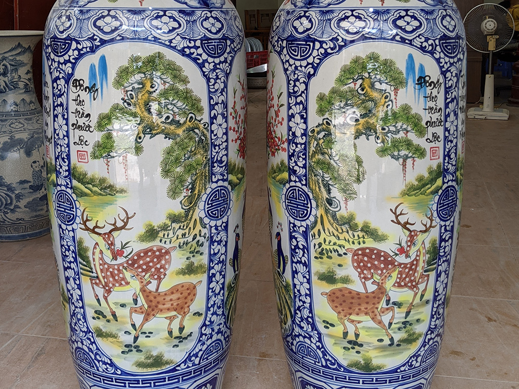 Lọ lộc bình Bát Tràng men màu Tứ quý vẽ kỹ 1m25 8