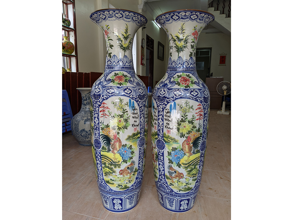 Lọ lộc bình Bát Tràng men màu Tứ quý vẽ kỹ 1m25 3