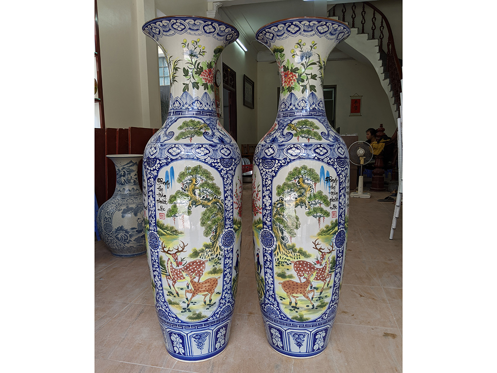 Lọ lộc bình Bát Tràng men màu Tứ quý vẽ kỹ 1m25 4