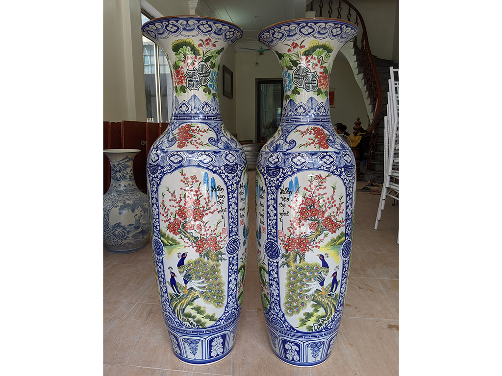 Lọ lộc bình Bát Tràng men màu Tứ quý vẽ kỹ 1m25 1