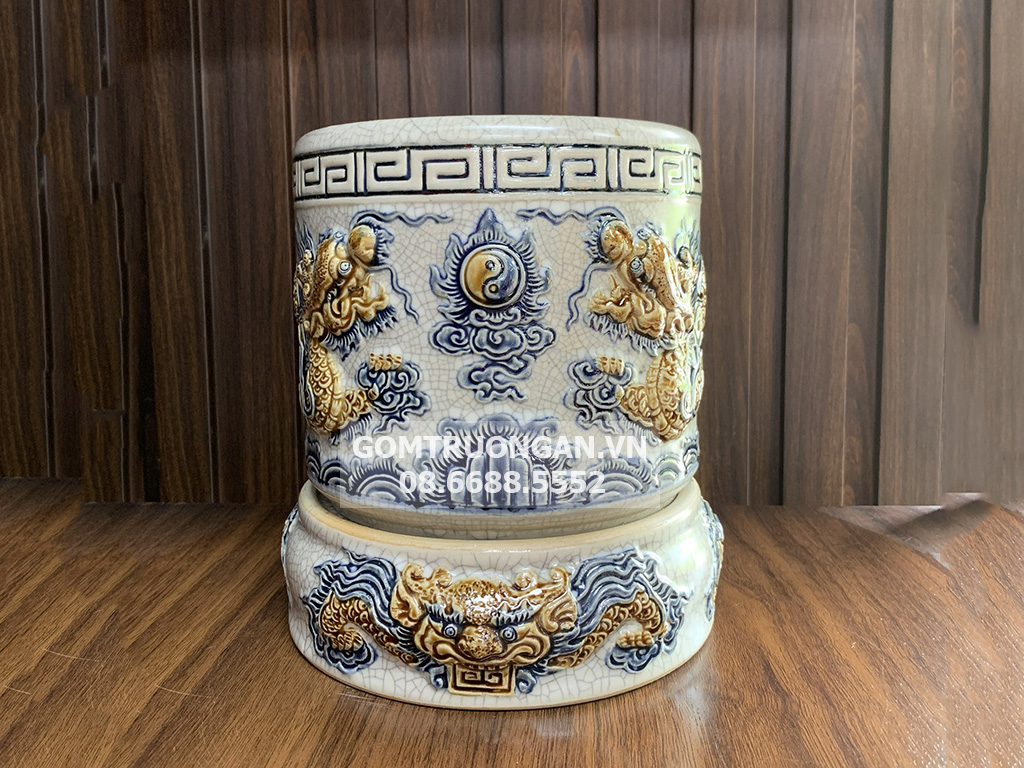 Bát hương men rạn nổi rồng cao cấp Trường Xuân đế sứ 14cm 1