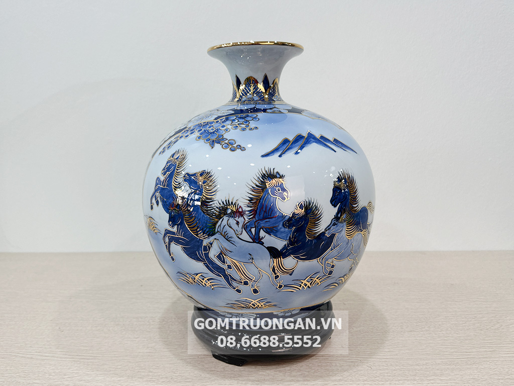 Bình hút lộc vẽ vàng Thuận Buồm Xuôi Gió Mã Đáo Thành Công xanh ngọc 30cm 3