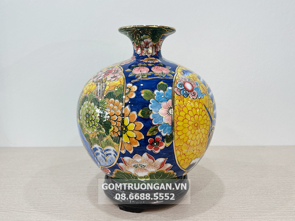 Bình hút lộc Thuận Buồm Xuôi Gió Vinh Hoa Phú Quý vẽ vàng nền vàng gấm 2