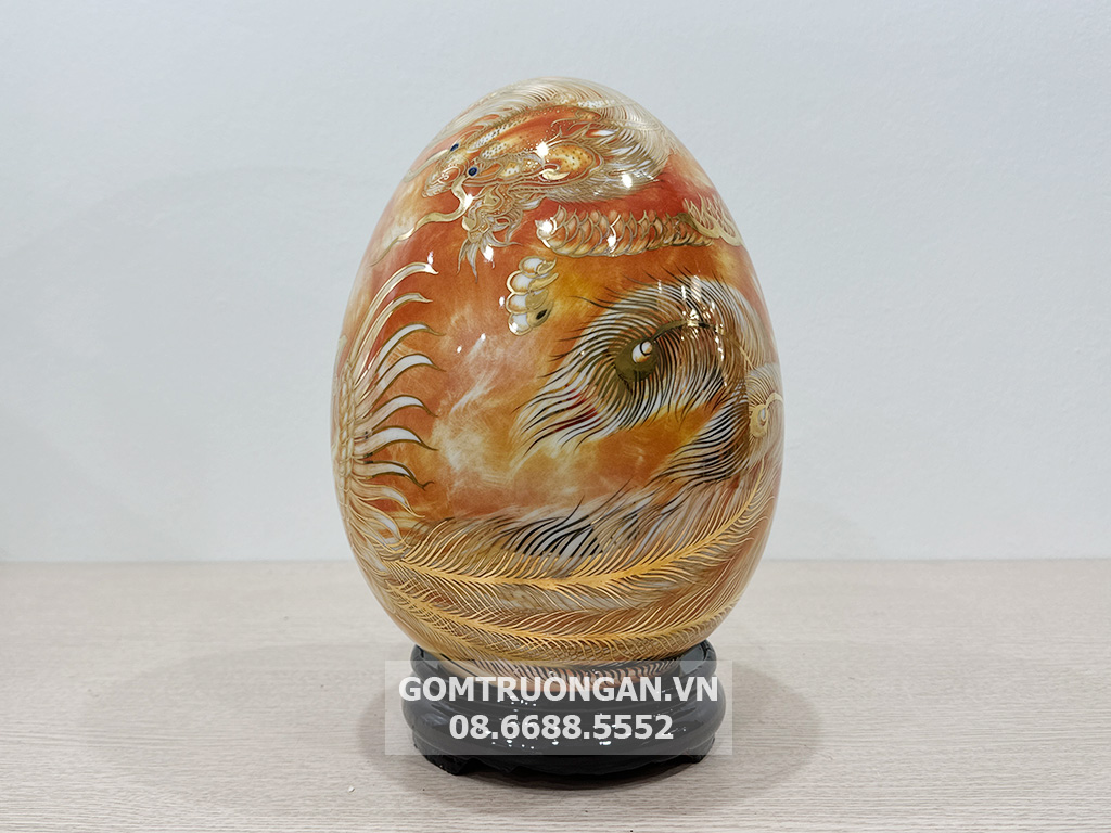 Trứng phong thủy tài lộc Long Phụng Sum Vầy vẽ vàng 3