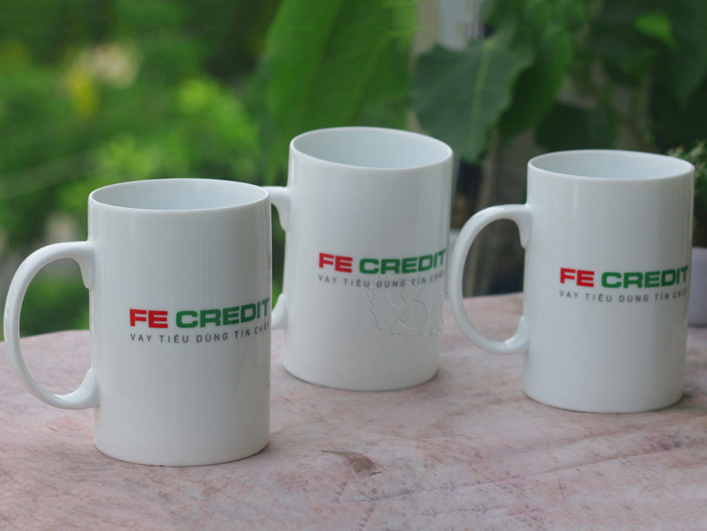 Ly sứ trắng trụ cao - in logo