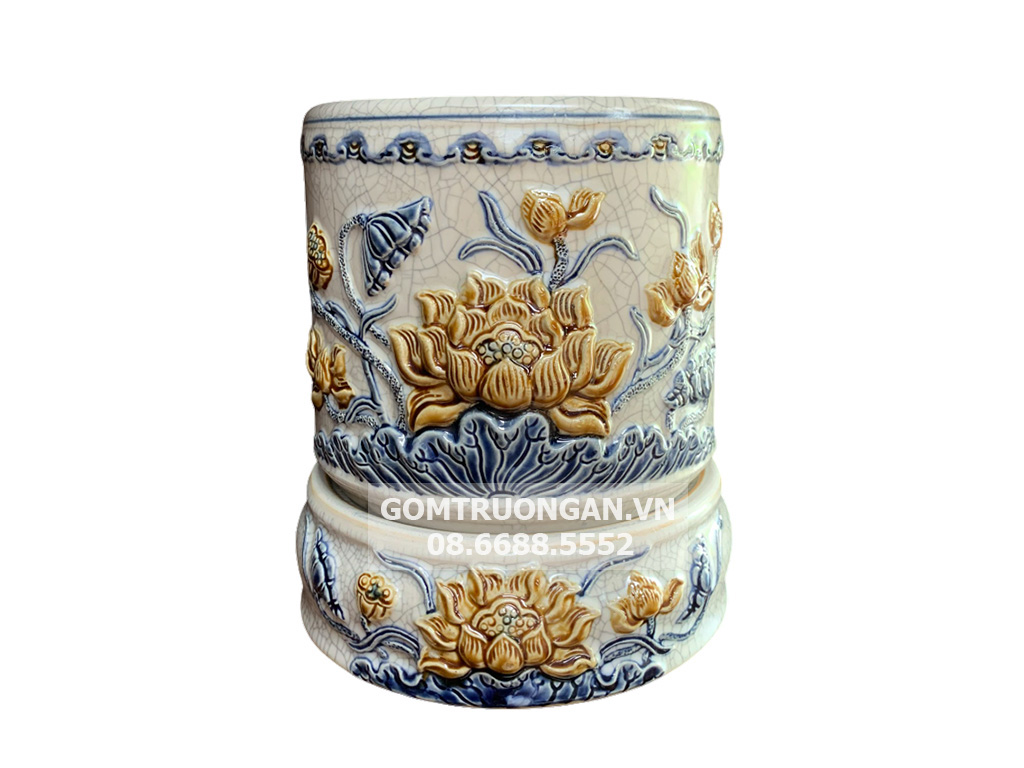 Bát hương men rạn nổi Hoa sen cao cấp Trường Xuân 18cm 1