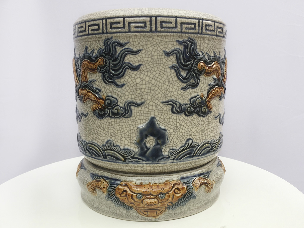 Bát hương men rạn nổi rồng cao cấp Trường Xuân đế sứ 30cm 4