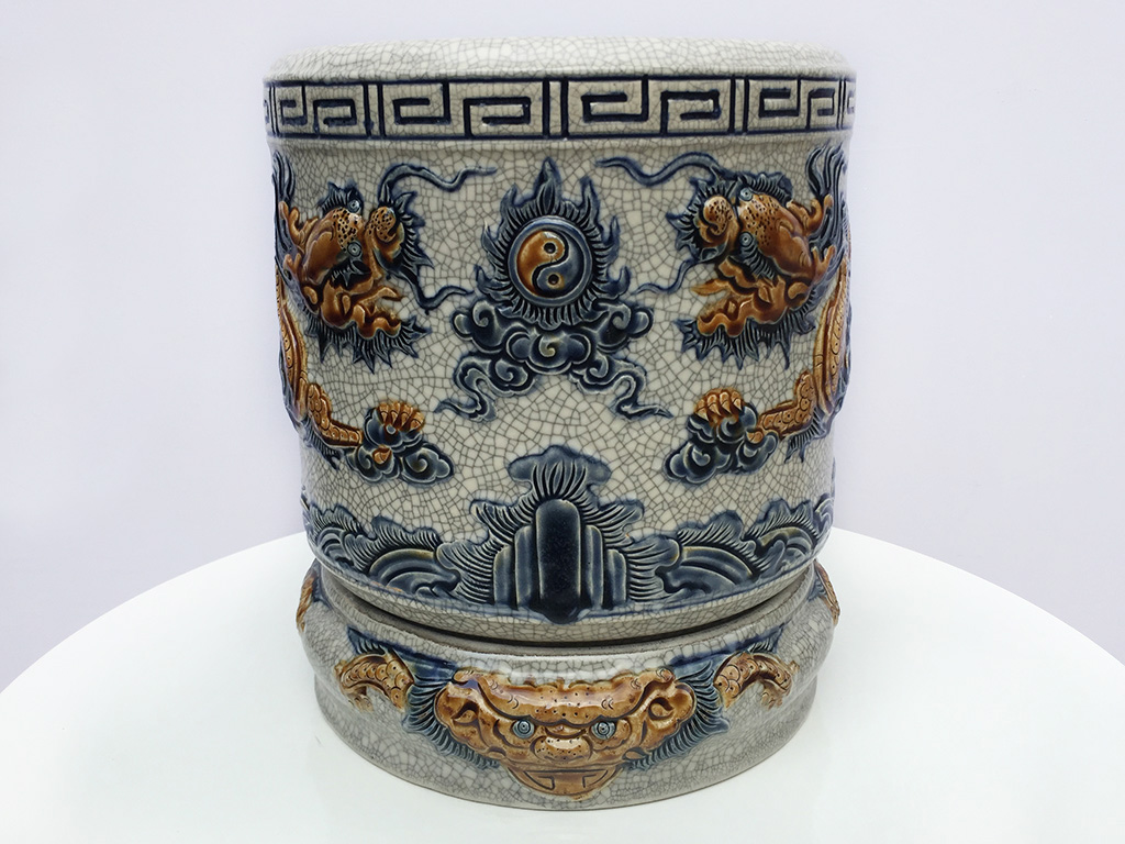 Bát hương men rạn nổi rồng cao cấp Trường Xuân đế sứ 30cm 1