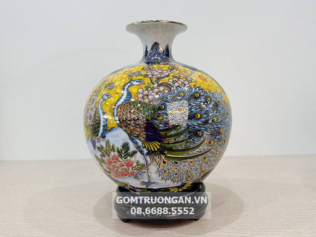 Bình hút lộc Thuận Buồm Xuôi Gió Vinh Hoa Phú Quý vẽ vàng nền gấm 25cm 3