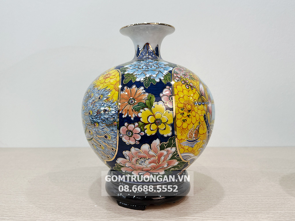 Bình hút lộc Thuận Buồm Xuôi Gió Vinh Hoa Phú Quý vẽ vàng nền gấm 25cm 4