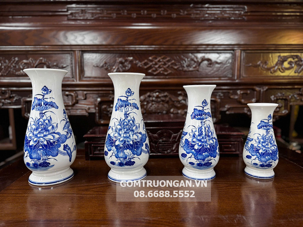 Lọ hoa bàn thờ men lam Vạn Phúc Trường An 20cm 1