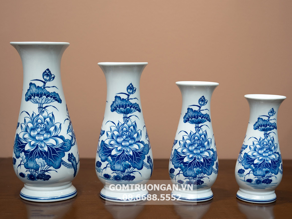 Lọ hoa bàn thờ men lam Vạn Phúc Trường An 30cm 1
