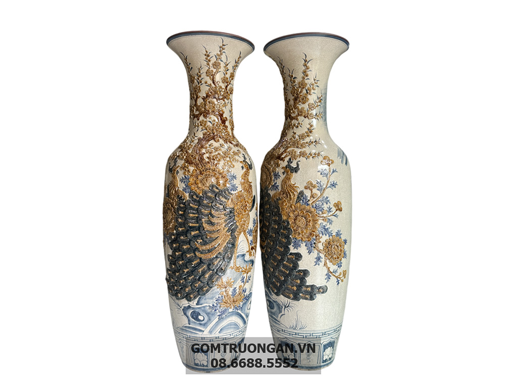 Lọ lộc bình Bát Tràng men rạn đắp nổi Công Danh Phúc Quý 1m6 3