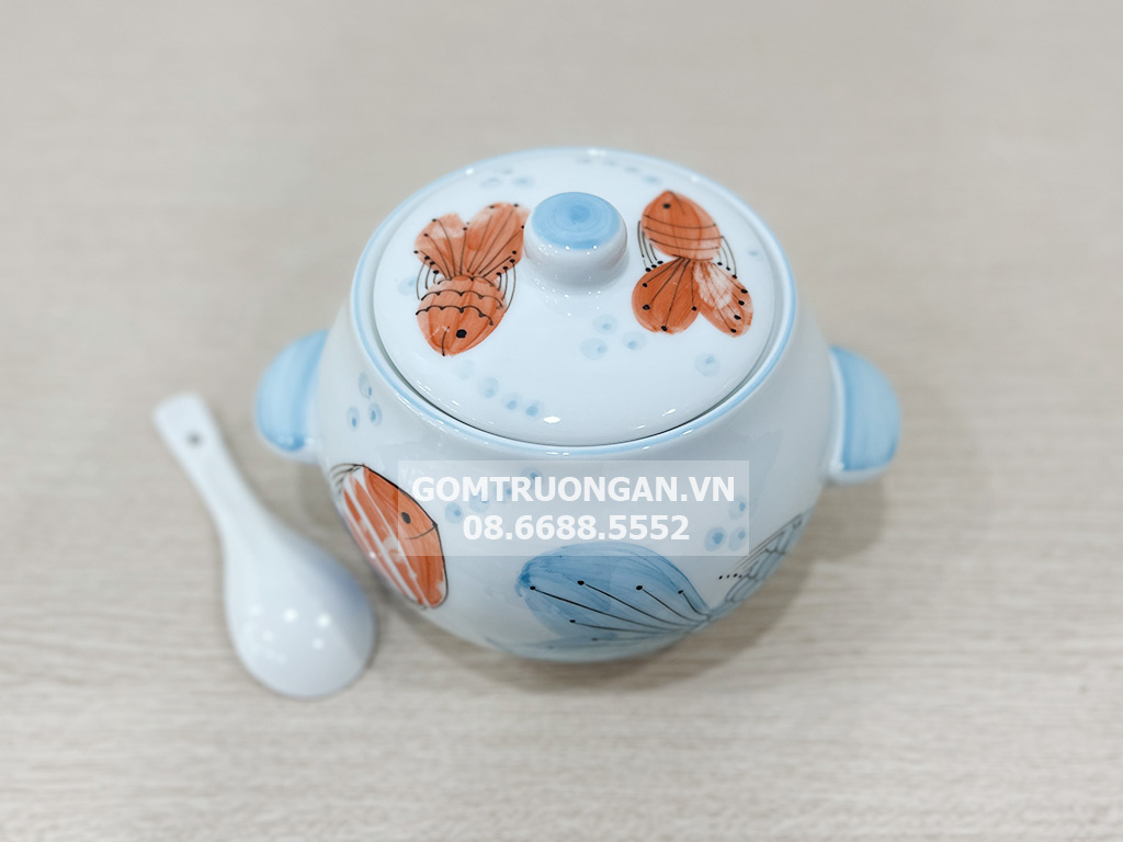 Âu đựng mỡ, hũ đựng mỡ, âu sứ có nắp đựng mỡ, đựng mẻ, âu muối dưa cà chính hãng Bát Tràng 1,4l 2