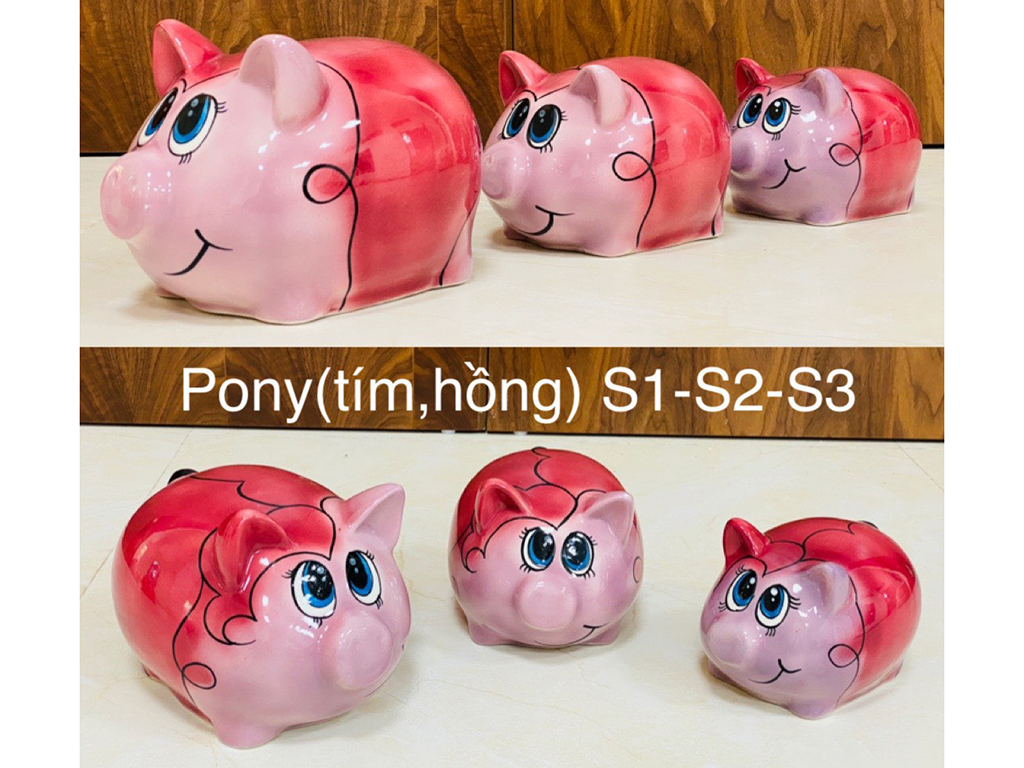 Lợn đất tiết kiệm Pony tím hồng S1 1