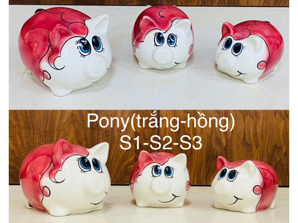 Lợn tiết kiệm tiền Pony trắng hồng S1 1