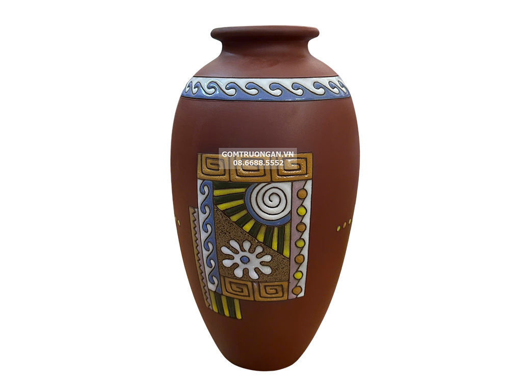 Lọ hoa gốm đất đỏ chum cao 33 cm 1