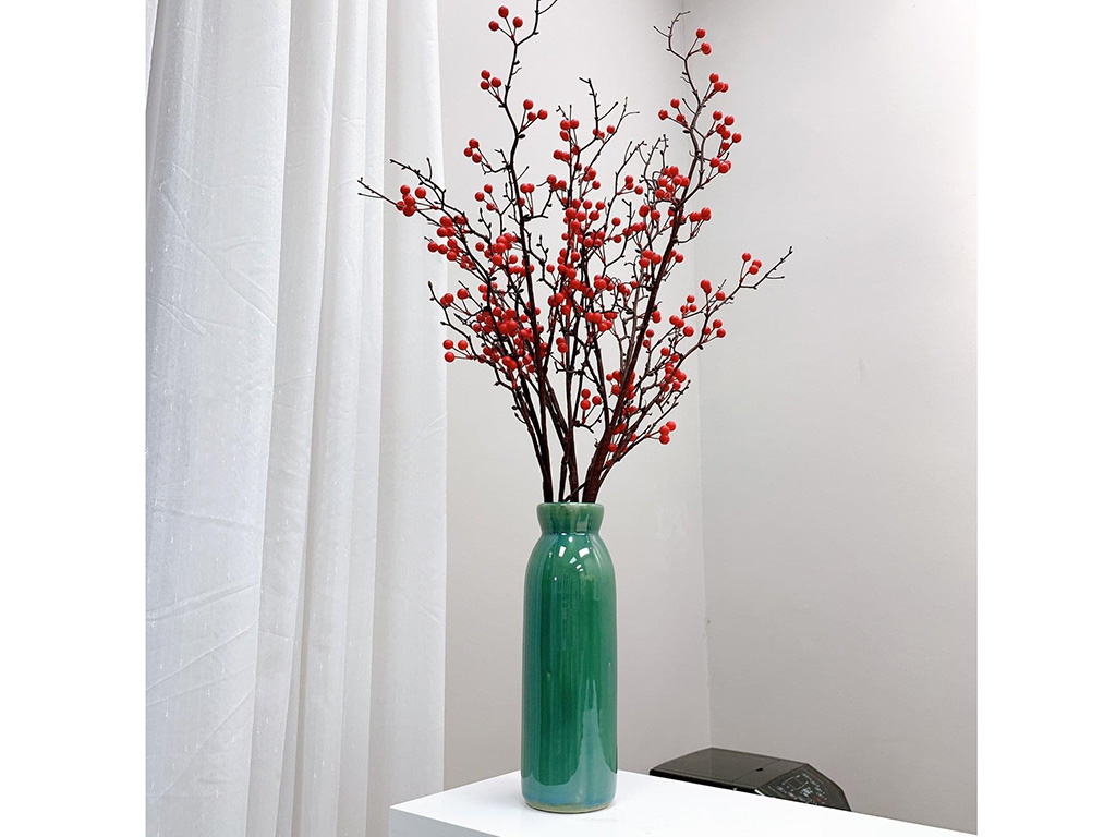 Lọ hoa Bát Tràng men hỏa biến xanh ngọc bích dáng ống dài 1