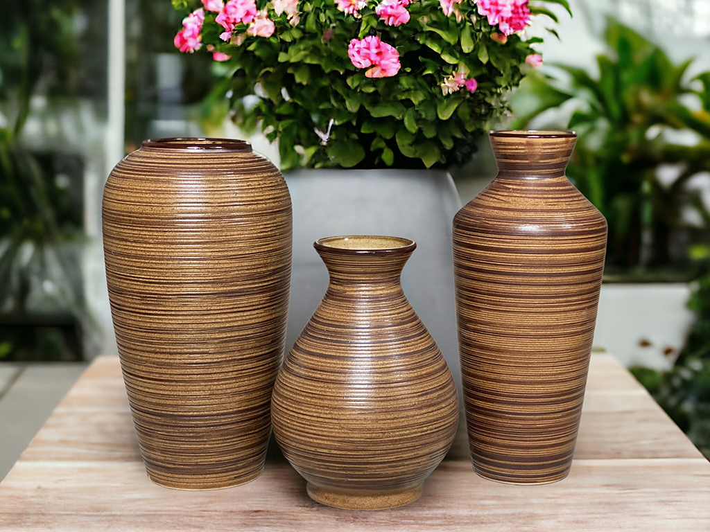 Set 3 Lọ hoa mộc nâu Bát Tràng trang trí decor 1