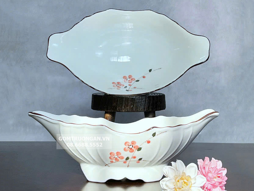 Bát đựng gà cúng vẽ hoa đào 2