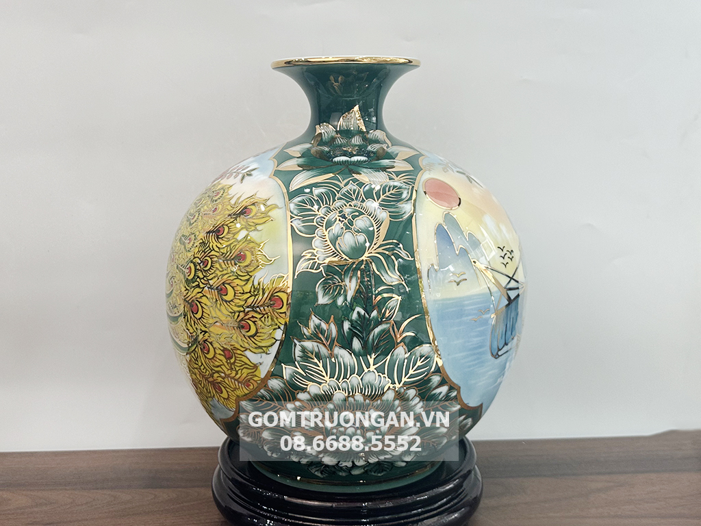Bình hút lộc Thuận Buồm Xuôi Gió Phú Quý nền xanh 25cm 2