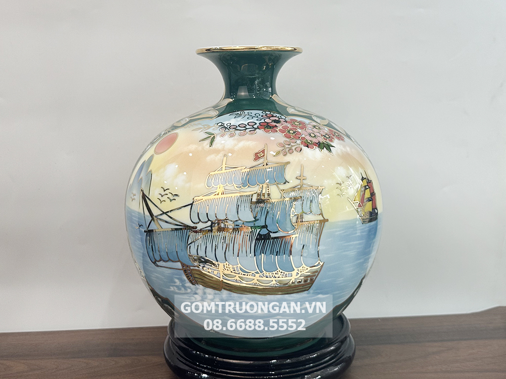 Bình hút lộc Thuận Buồm Xuôi Gió Phú Quý nền xanh 25cm 1