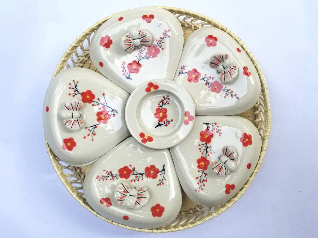Khay mứt mây hoa đào 5 cánh 1