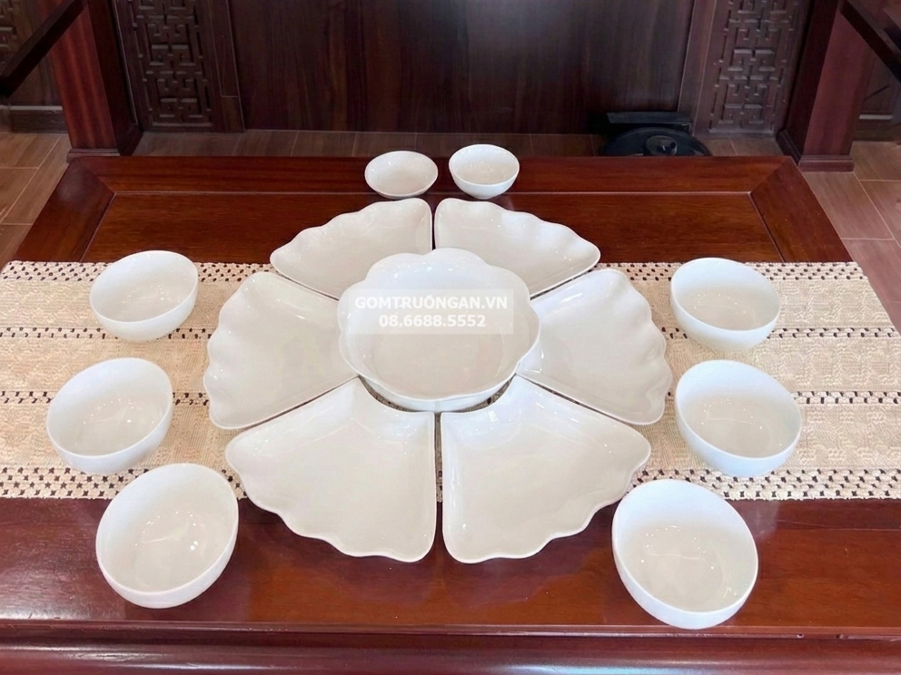 Bộ bát đĩa mâm cúng gia tiên men trắng 55cm 1