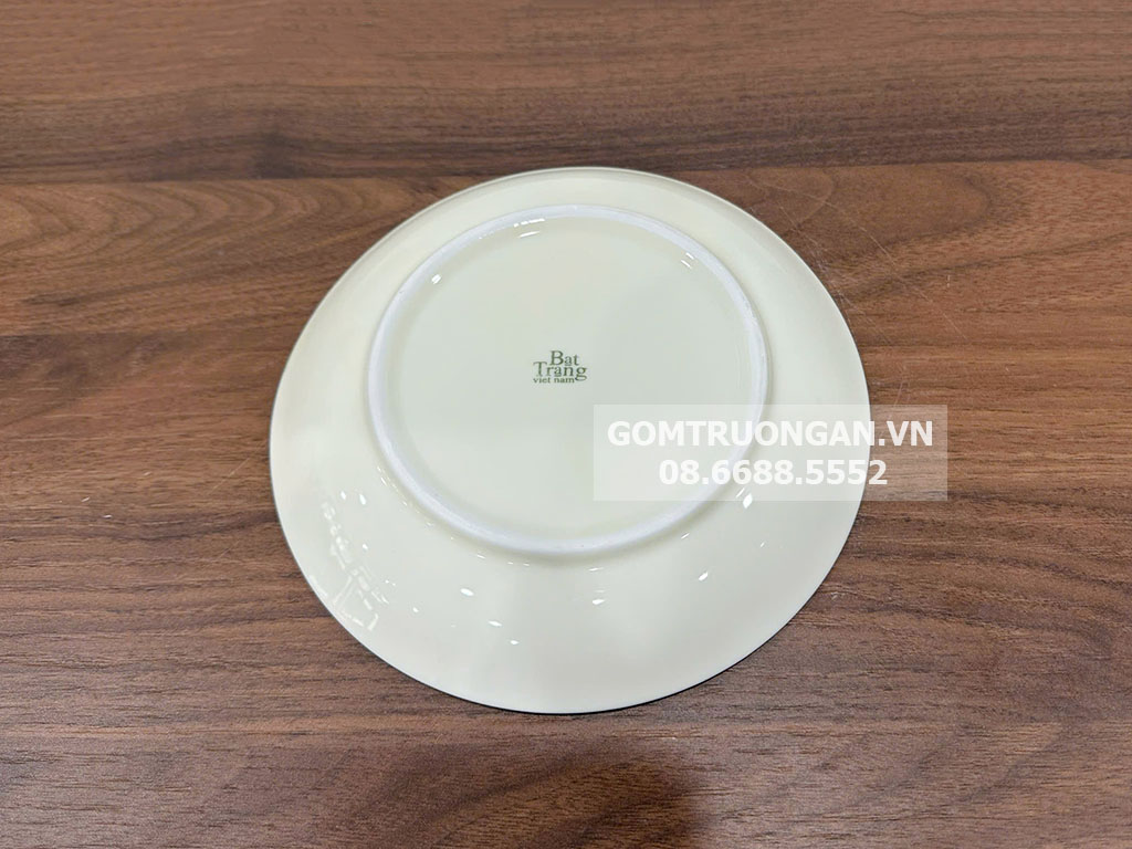 Đĩa tròn men kem vẽ hoa sen xanh 16 3