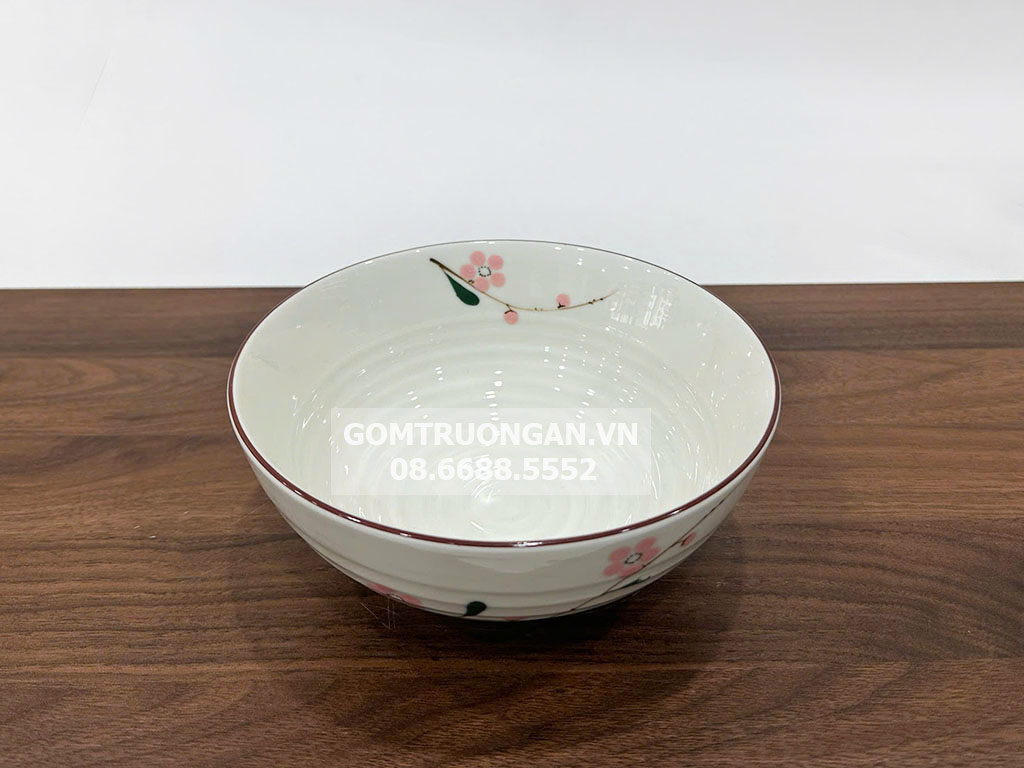 Bát tô men kem vẽ hoa đào hồng 16 2