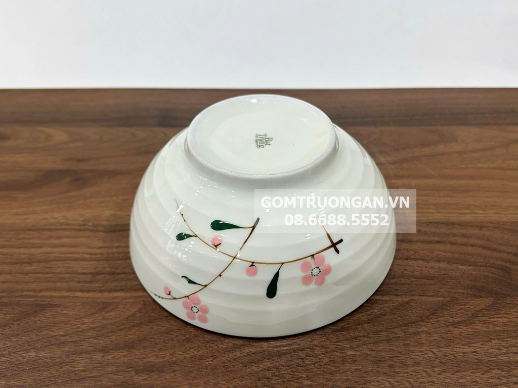 Bát tô men kem vẽ hoa đào hồng 16 3