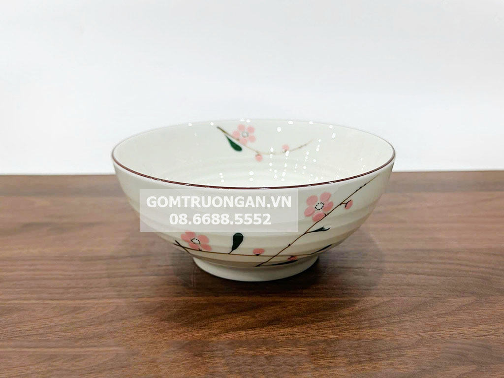 Bát tô men kem vẽ hoa đào hồng 16 1