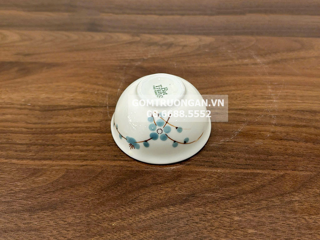 Bát mắm men kem vẽ hoa đào xanh 3