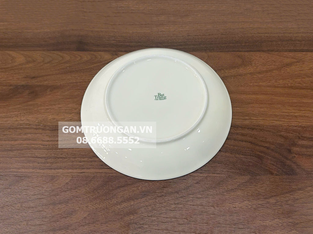 Đĩa tròn men kem vẽ hoa đào xanh 18 3
