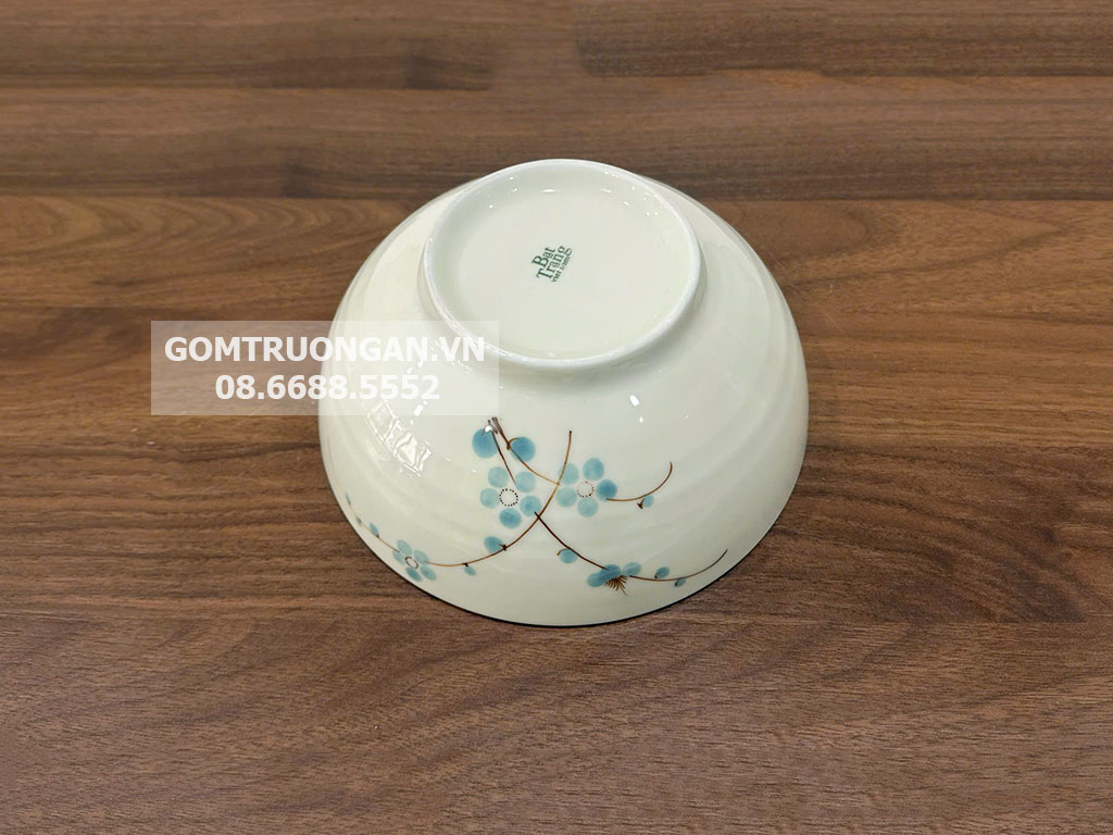 Bát tô men kem vẽ hoa đào xanh 18 3