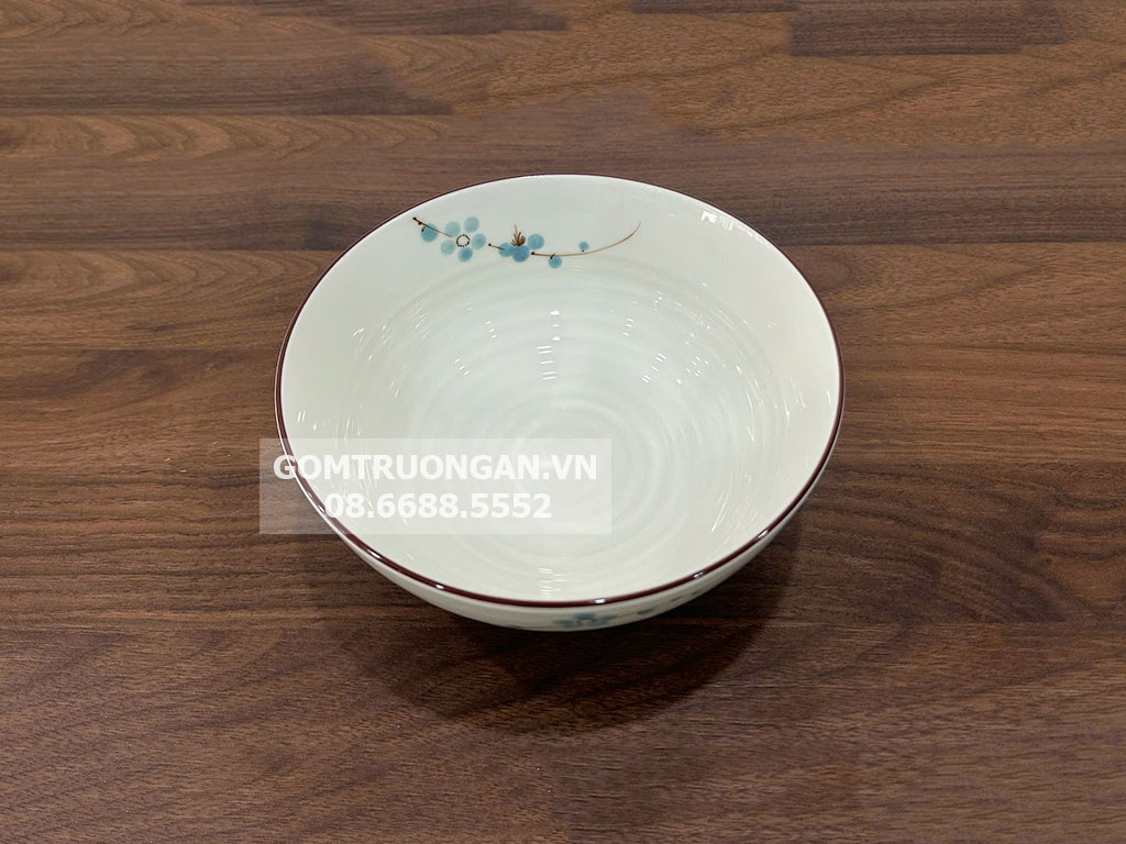 Bát tô men kem vẽ hoa đào xanh 20 2